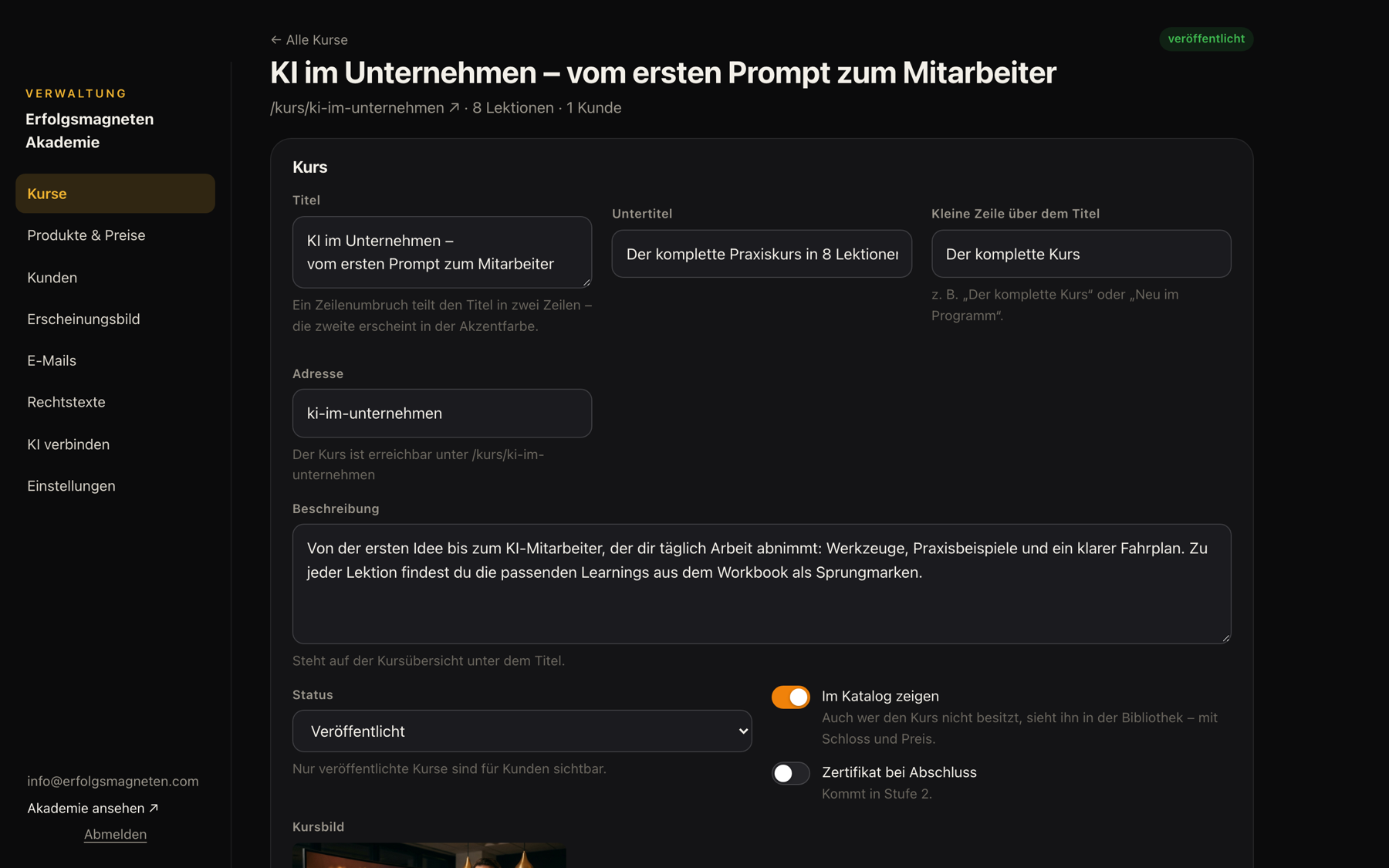Die Verwaltung eines Kurses